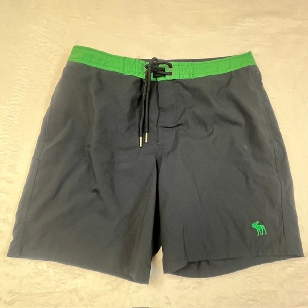 Abercrombie & Fitch Mens Swim Trunks Sz 32 Navy Green Board Shorts Stretch Mesh